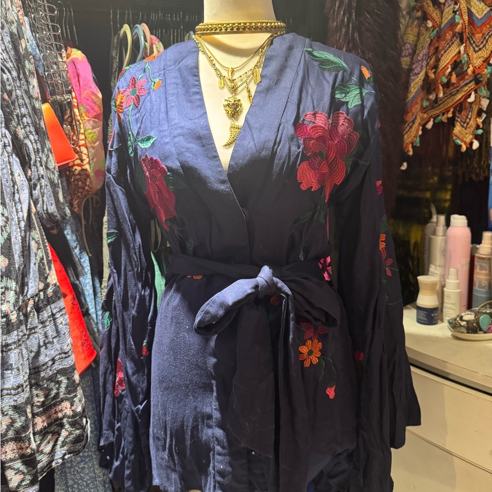 REVOLVE BRAND - Floral Embroidered Kimono with Belt